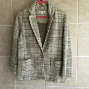 Max Studio Women’s Boucle Tweed Style Stretch Blazer Tan Light Brown Medium